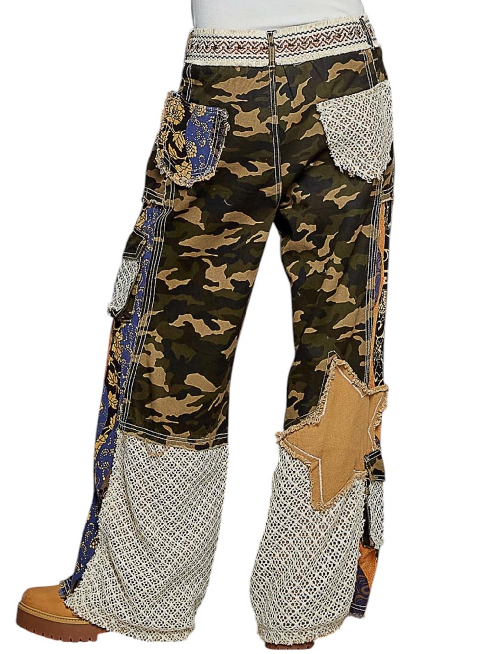 941. POL Women’s Camo/Blue Multi Patchwork Woven Twill Pants NEW - Picture 4 of 5